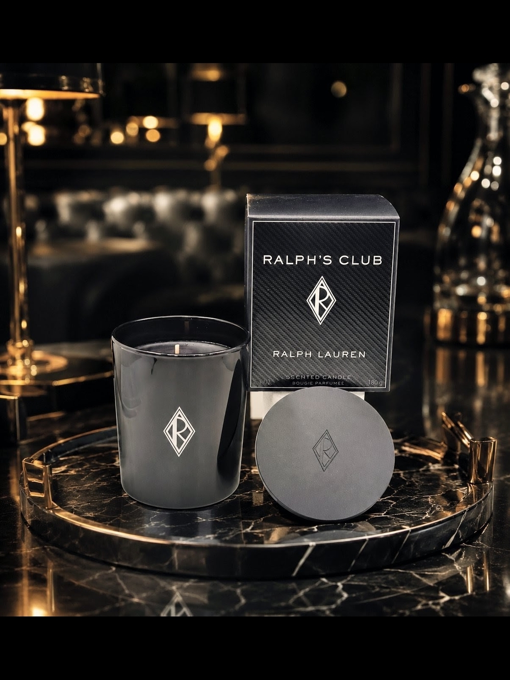 Ralph Lauren Ralph's Club Black Glass Candle with Lid Perfect Father's Gift